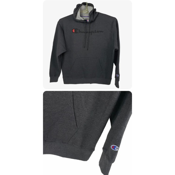 Champion Men’s Powerblend Fleece Logo Hoodie Gray  MS531 - Picture 2 of 4